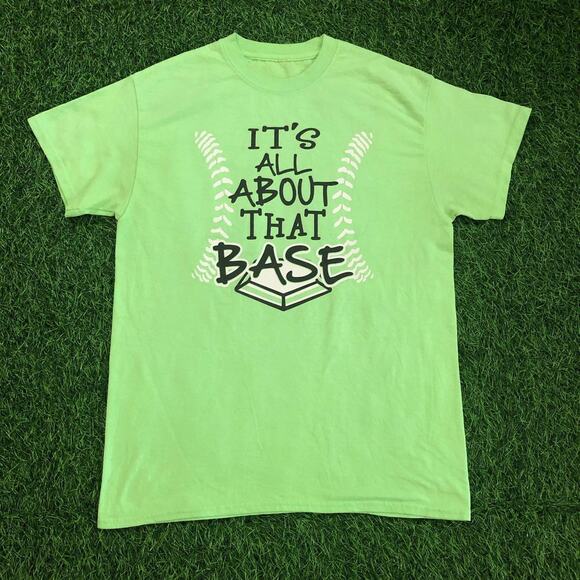 Green ‘It’s All About That Base’ Baseball Graphic Quote Tee - Picture 1 of 3
